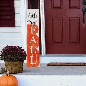 Hello Fall Sign, Double-Sided Thanksgiving Fall Sign 40" Wooden Welcome Sign